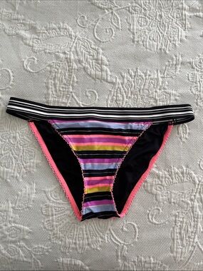 Victoria’s Secret Multicolor Striped Floral Neon Cheeky Bikini Bottom M